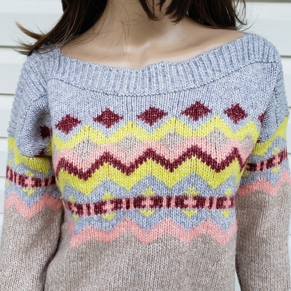 VIictoria’s Secret Fair Isle Sweater Wool Chunky Knit Small Pockets